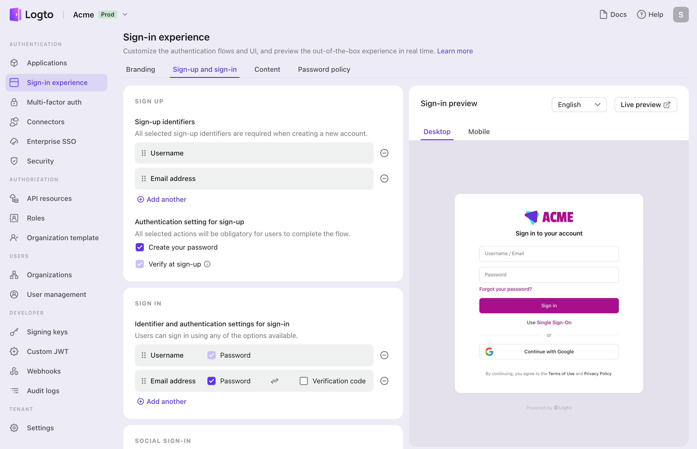 Registrierungseinstellung